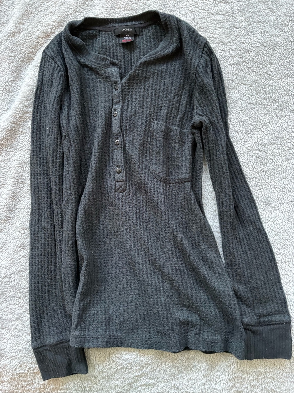 J. Crew Black Waffle-Knit Henley Long Sleeve Top
